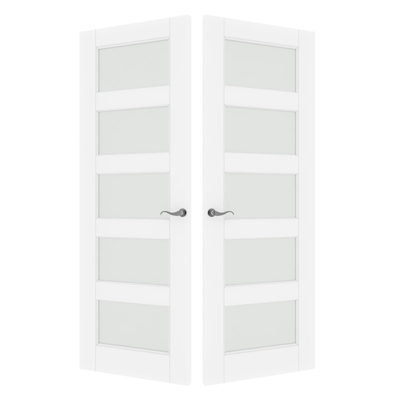 56 in. x 80 in. White Frosted Glass Solid Core MDF Double Prehung French Door