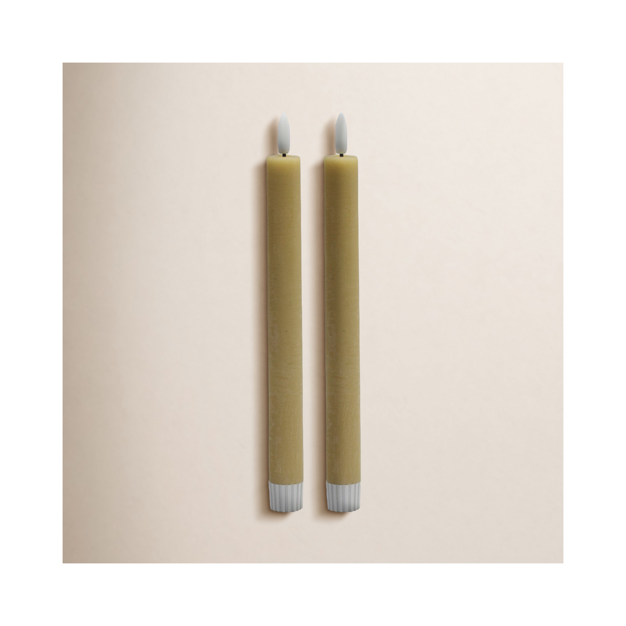 2 Pc Med Flameless Taper Candle, Yellow