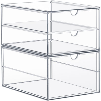 Bacs de rangement et de rangement transparents Sorbus avec 3 tiroirs, 2 casiers de rangement empilables pour le bureau, la cuisine, l'artisanat et plus encore
