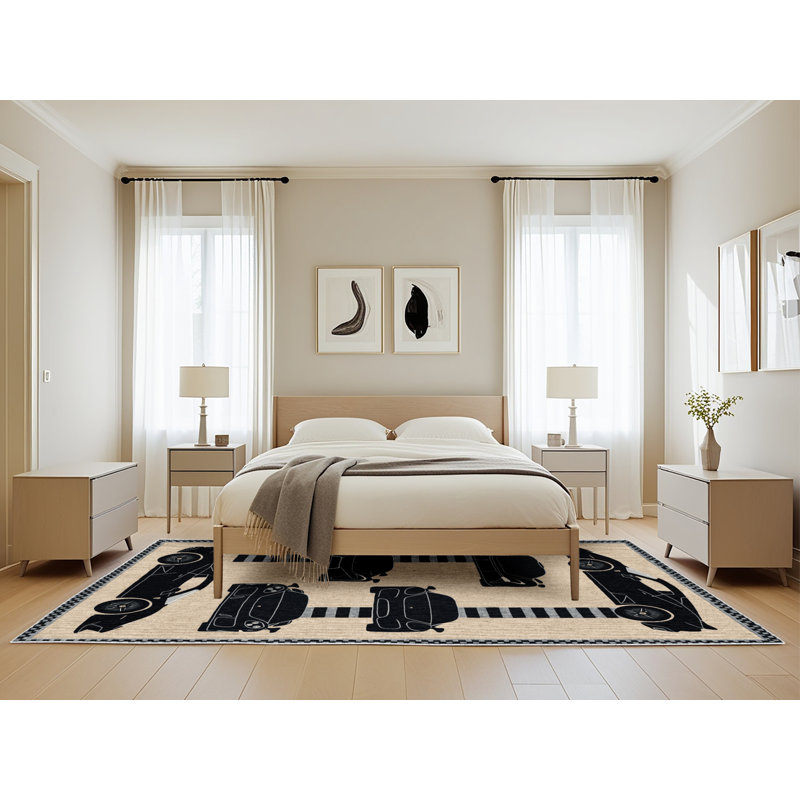 Tapis beige lavable à la machine, Rectangle de 5 pi x 8 pi