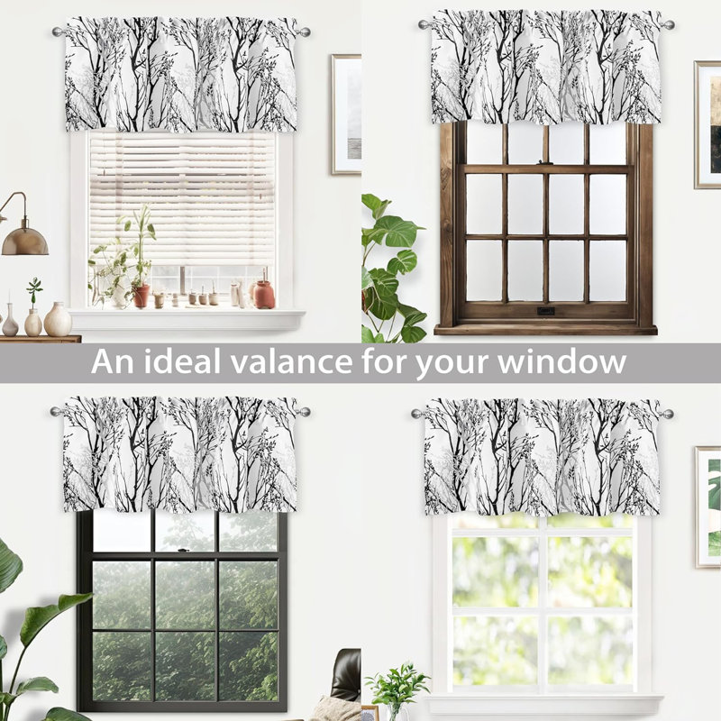 Blann Branch Tailored Window Valance, 52" W x 14" L, Black/White