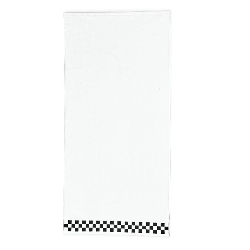 Bath Towel with Check Border, White/Black