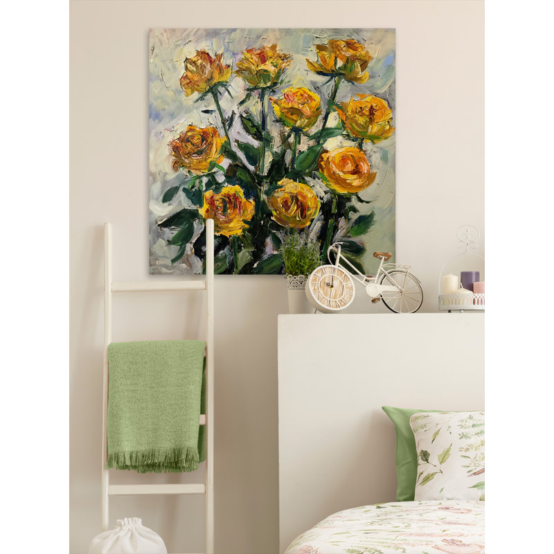 Summertime Roses - Wrapped Canvas Painting, 45cm H x 45cm W x 2cm D