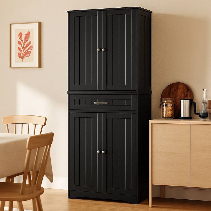 Orys 71'' Freestanding Pantry Cabinet with Drawer, Adjustable Shelves, Magnetic Doors, and Anti-Tip Design, Black