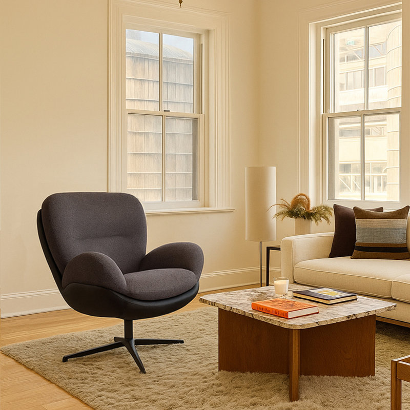 360° Swivel Lounge Accent Chair, Upholstered Modern Chair for Living Room, Dark Gray