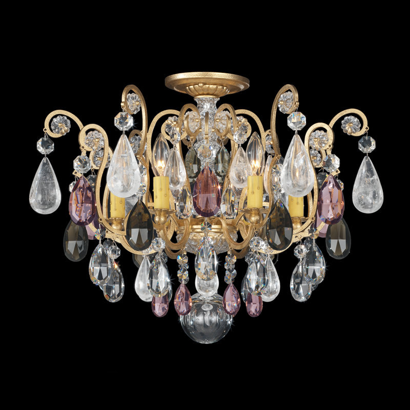 Renaissance 6 - Light Semi Flush Mount, Heirloom Gold, Amethyst And Black Diamond Color Crystals