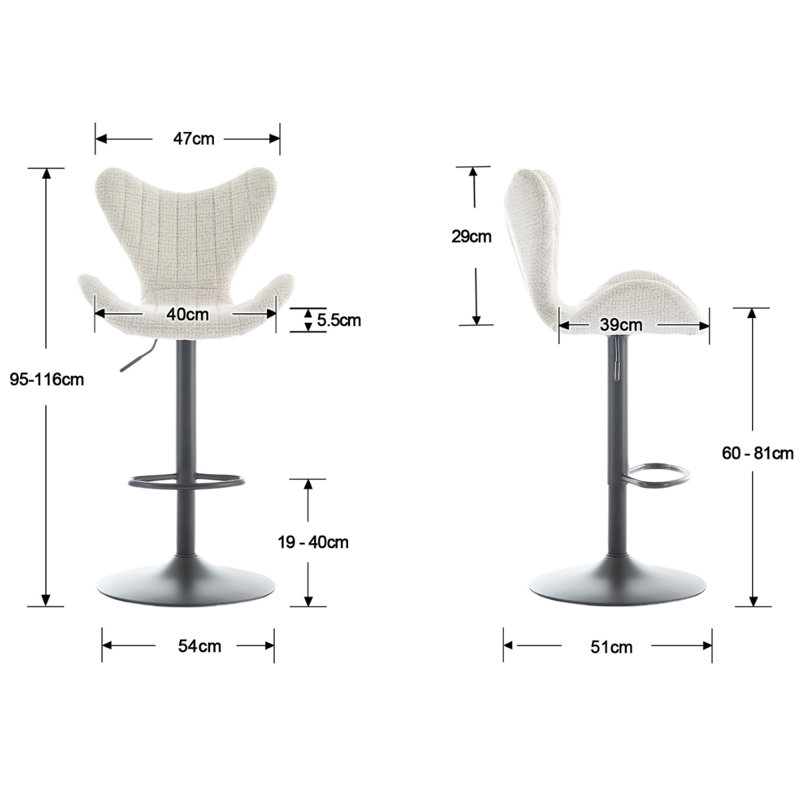 Swivel Upholstered Adjustable Height Bar Stool, White
