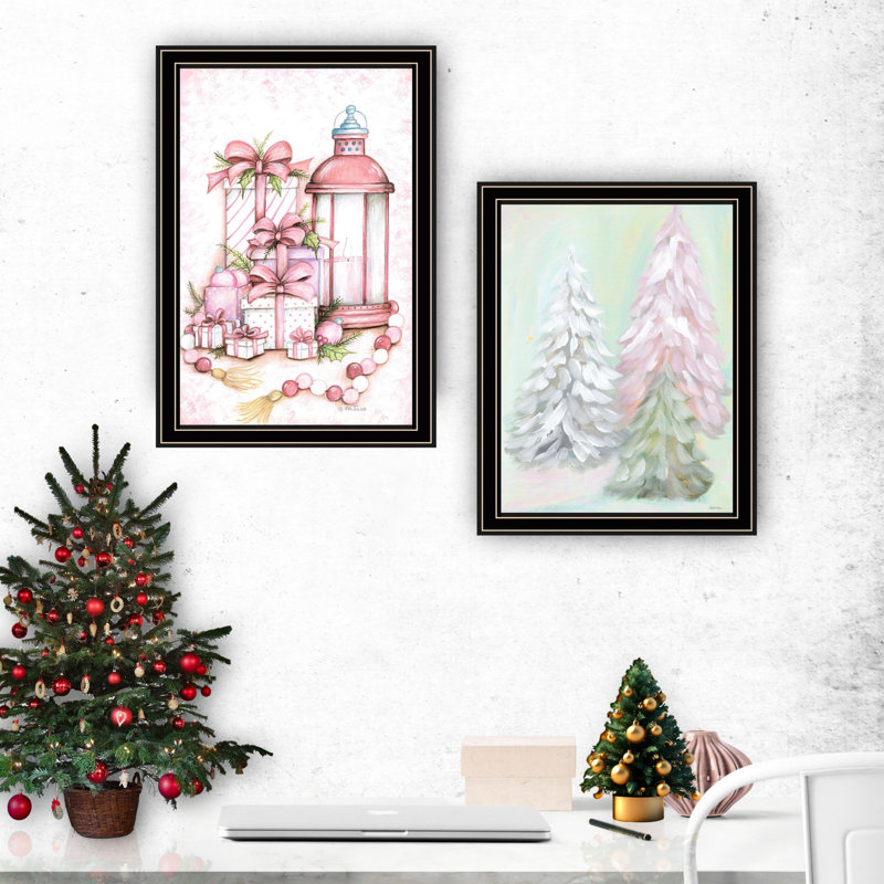 2 arbres de Noël muraux roses, terre et salon, papier de qualité en bois