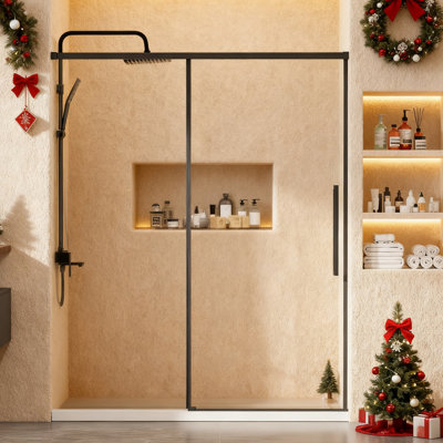 4" Width-Adjustable Single Sliding Shower Door | Fits 60" x 72" Openings | 1/4" Tempered Glass & Matte Black Frame for Easy Installation and Perfect Fit