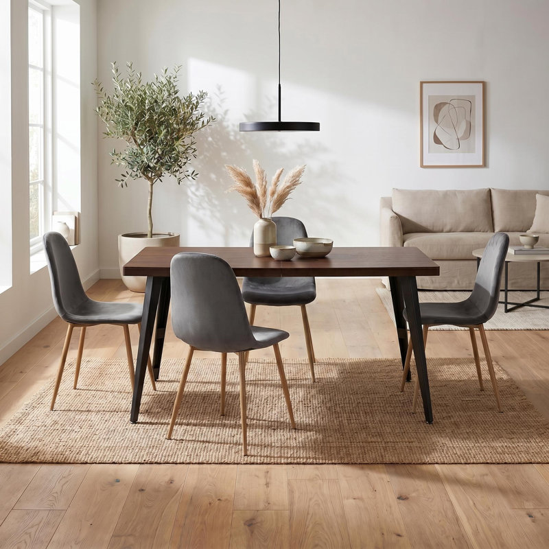 Ensemble de salle à manger 5 pièces, comprenant une table et quatre chaises en velours, idéal pour une salle à manger, un bureau, une réception, une cafétéria ou un espace de discussion. Couleur : gris.