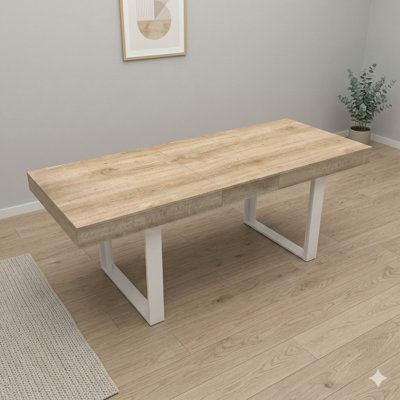 Table de salle à manger extensible pour 6, 8 ou 10 personnes, table de cuisine moderne en bois de ferme, grande table de conférence ou de salle à manger extensible