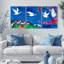 Ensemble de 3 tableaux sur toile représentant un village féerique et des cygnes-224398859