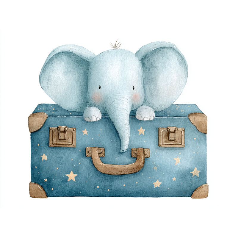 «Curious Elephant on Valise», art mural sur toile tendue