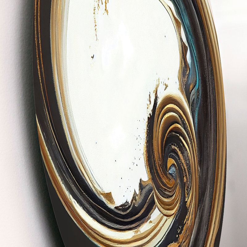 «Gold Glamour Circle 1 III», art abstrait rond en marbre sur métal, L 16 po x H 16 po