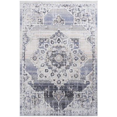 Cream/blue Medallion 8x10 Area Rug, Non-shedding, Stain , Improves Decor Of Living Room Bedroom Dining Home Office Loom & Stain-, Fits Different