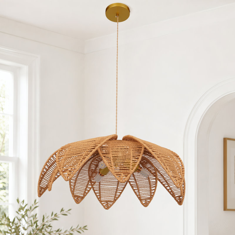3-Light Hand-Woven Rattan Leaf Bohemian Pendant Light
