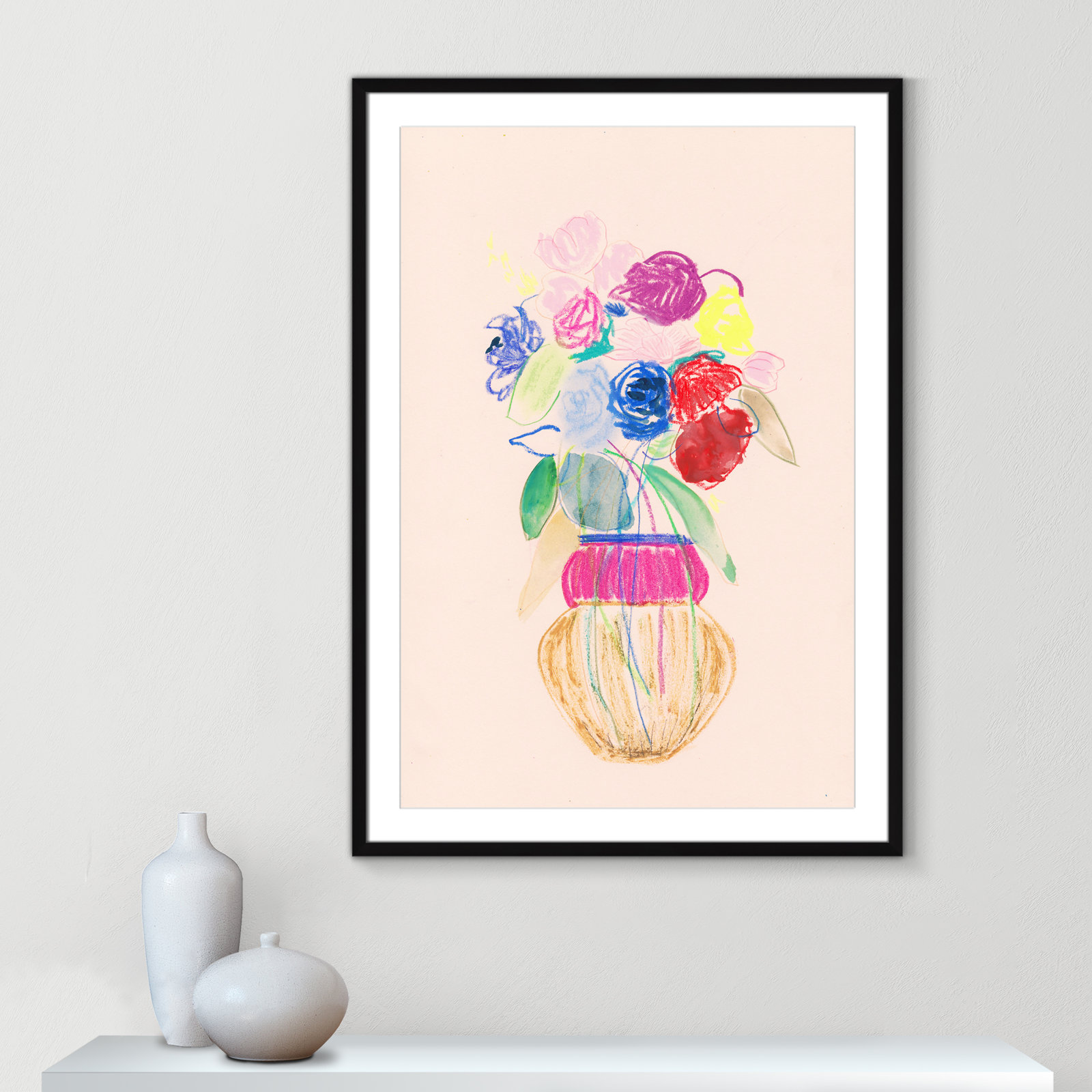 Simple Floral II Print by Bea Dina, White, 41.5" H x 29.5" W x 1.25" D, Black Single Picture Framed Paper