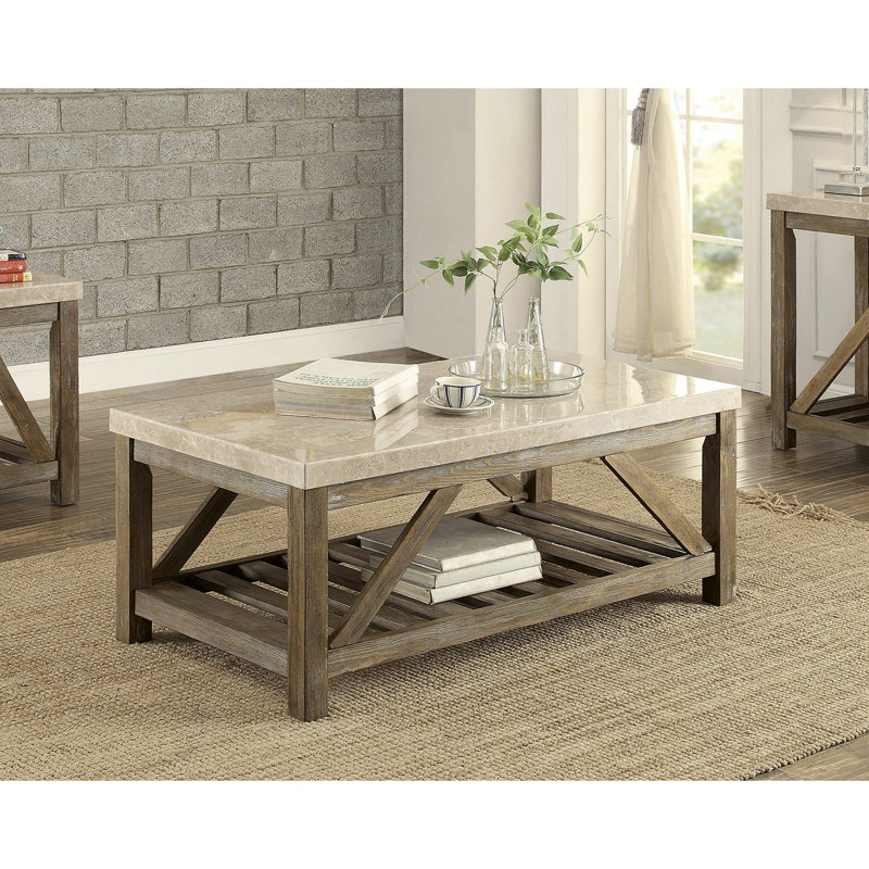 Table basse de style industriel avec support à angle 1pc et plateau inférieur en marbre