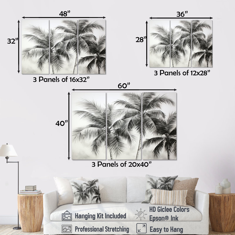 Palmier, désert, oasis II - ensemble de palmiers et palmiers, Toile tendue, H 40 po x l 60 po x P 1 po
