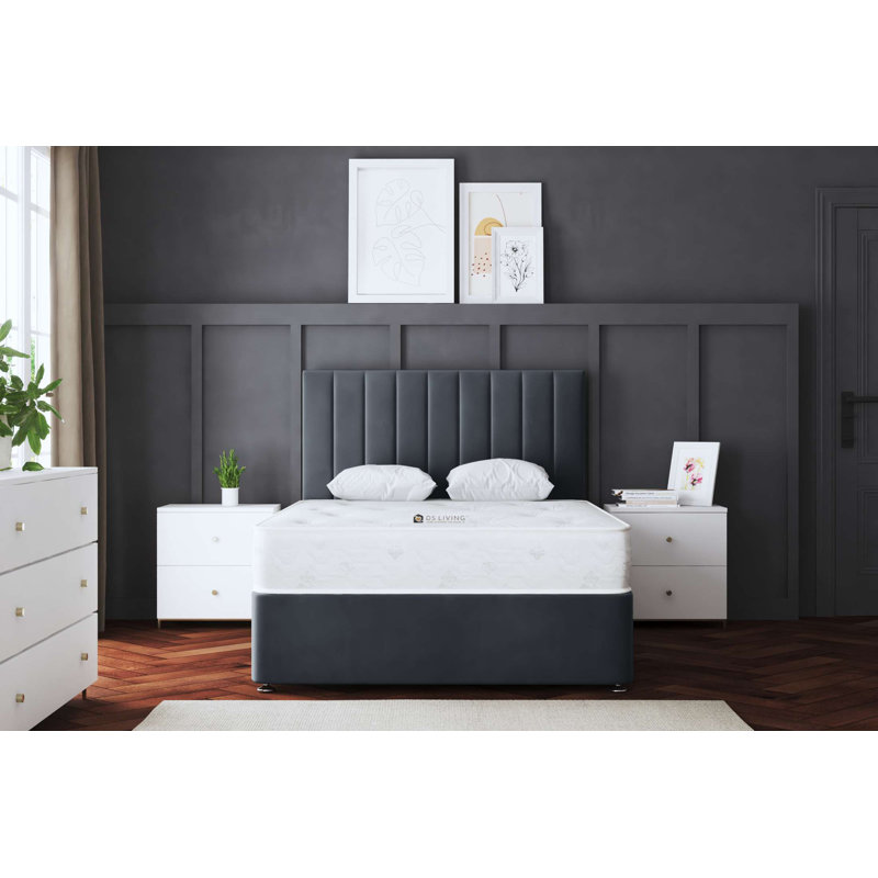 Amelia Upholstered Panel 4 Draw Divan Bed with Headboard, Grey, Double (4'6)
