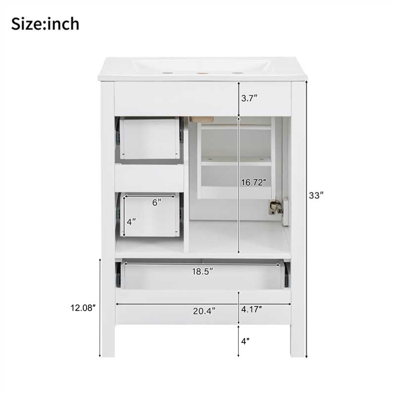 Modern Compact Vanity Cabinet With Ceramic Sink, Space-saving Storage