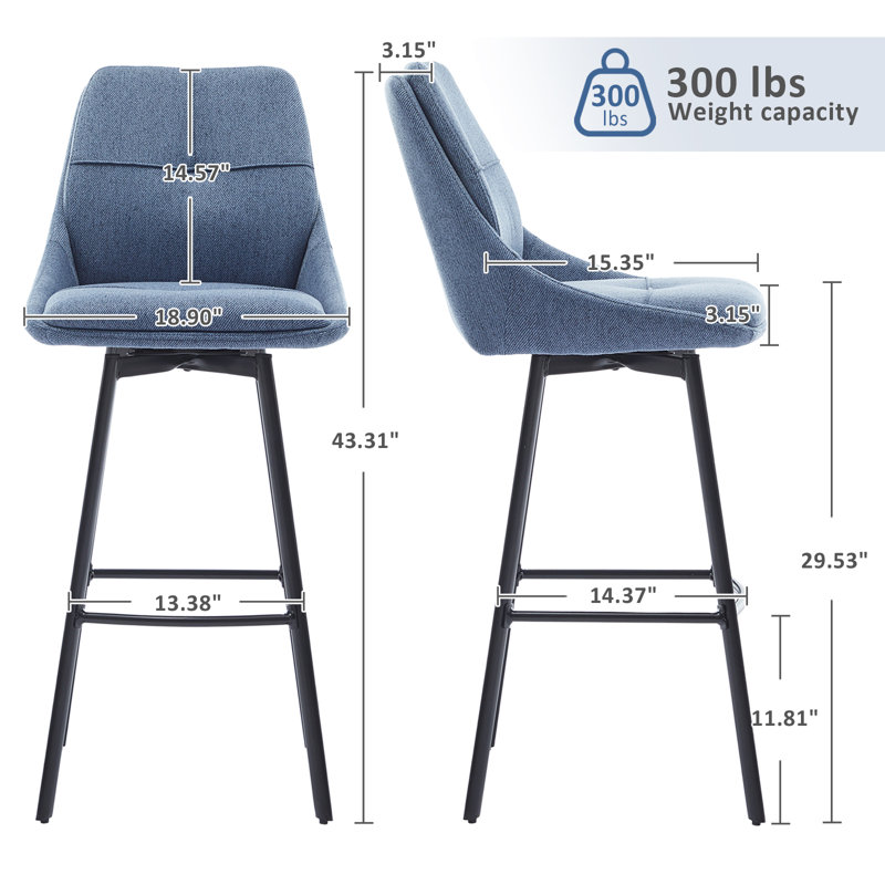 Avianah Swivel Upholstered Counter Stool with Metal Frame, Blue