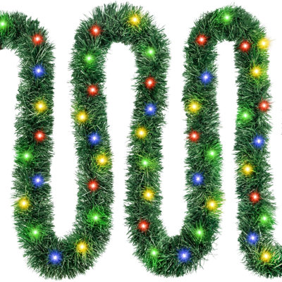 39.4FT Artificial Christmas Garland With Lights, 150 LED Tinsel Pine Lighted Garlands For Decoration Christmas Battery Operated Xmas Winter Prelit Garland For Home Mantle Door Stairs Party Décor