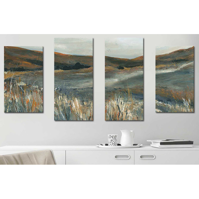 «Copper Sunset» - Ensemble de 4 peintures sur toile tendue, H 30 po x l 56 po x P 1 po