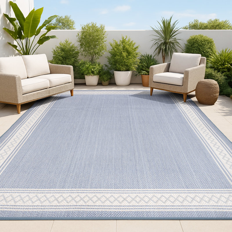 Tapis intérieur / extérieur bleu / crème Cisse Classic, Rectangle 3 pi 11 po x 6 pi
