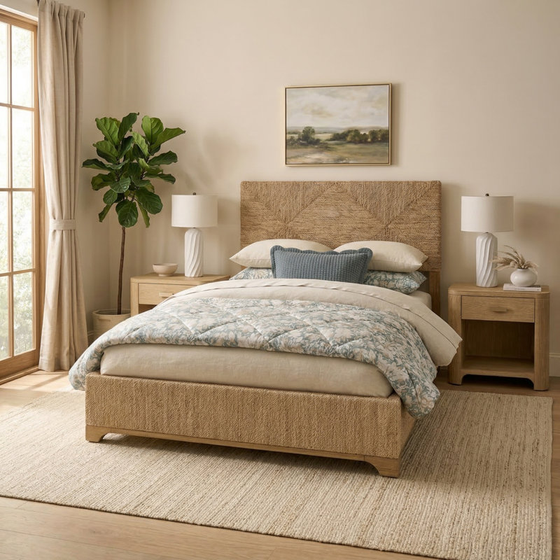 Waynesville Palazzo Modern 28"W 1 Drawer Fully Assembled Oak Wood Nightstand with Built-In Powerstation and USB, Natural