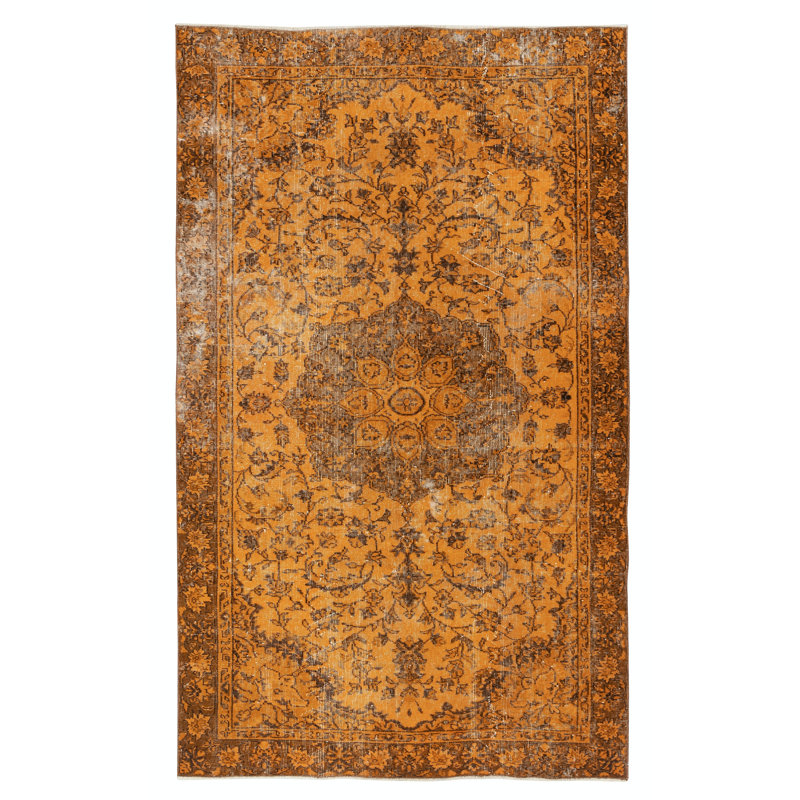 Tapis turc rétro surdimensionné de 5 pi x 8,6 pi. Tapis en laine noué à la main pour les intérieurs modernes