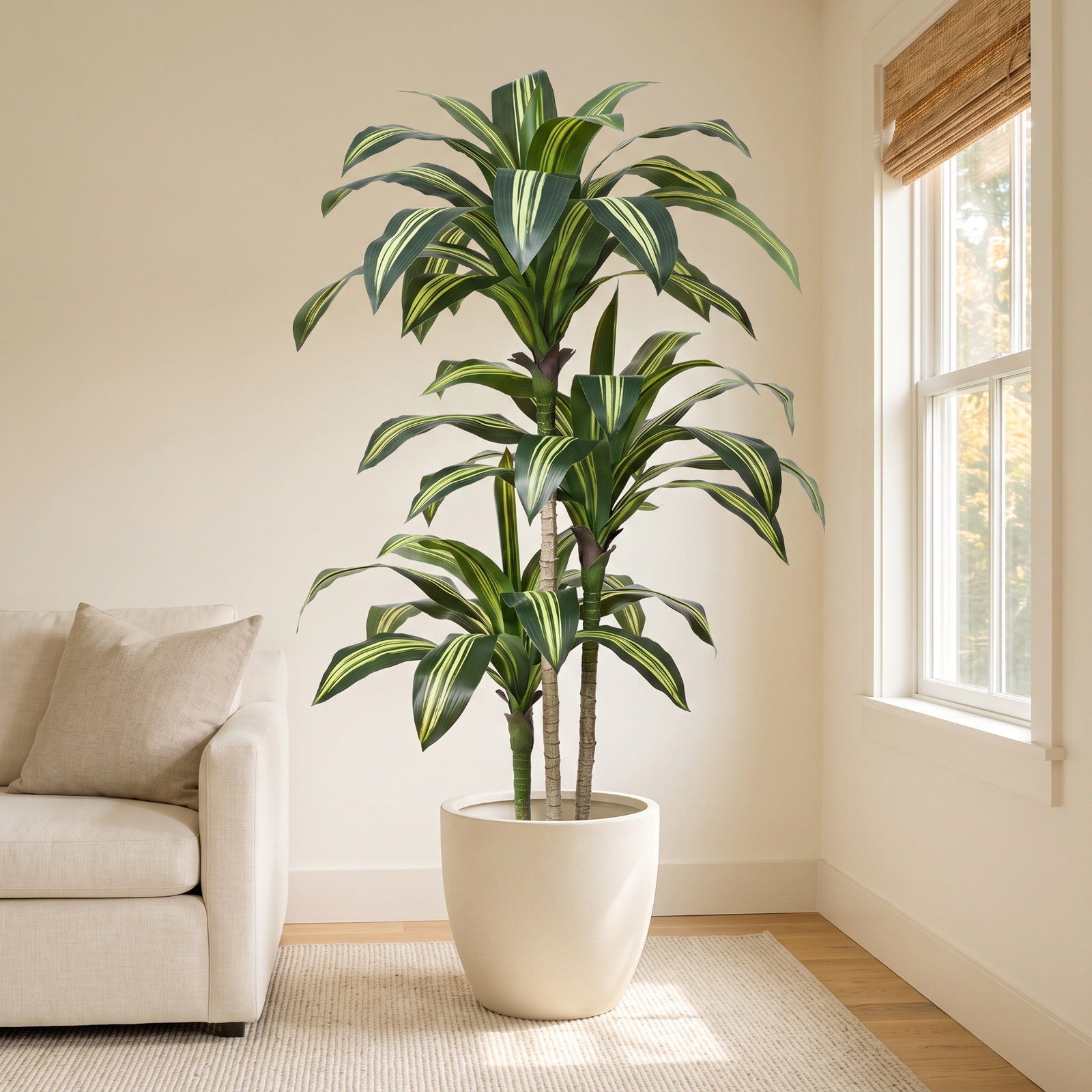 Adcock Dracaena Tree in Pot, Yellow, 60" H x 22" W x 22" D