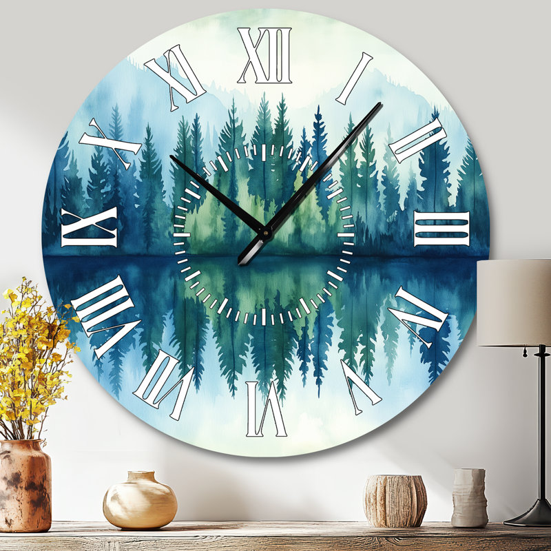 Horloge murale en métal Forest River Reflection - Blue Landscape, Grand