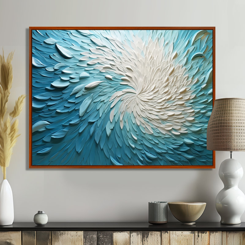 «Elation Of Provenance» en bleu clair - art mural salon Vagues, H 34 po x l 44 po, Cadre flottant brun