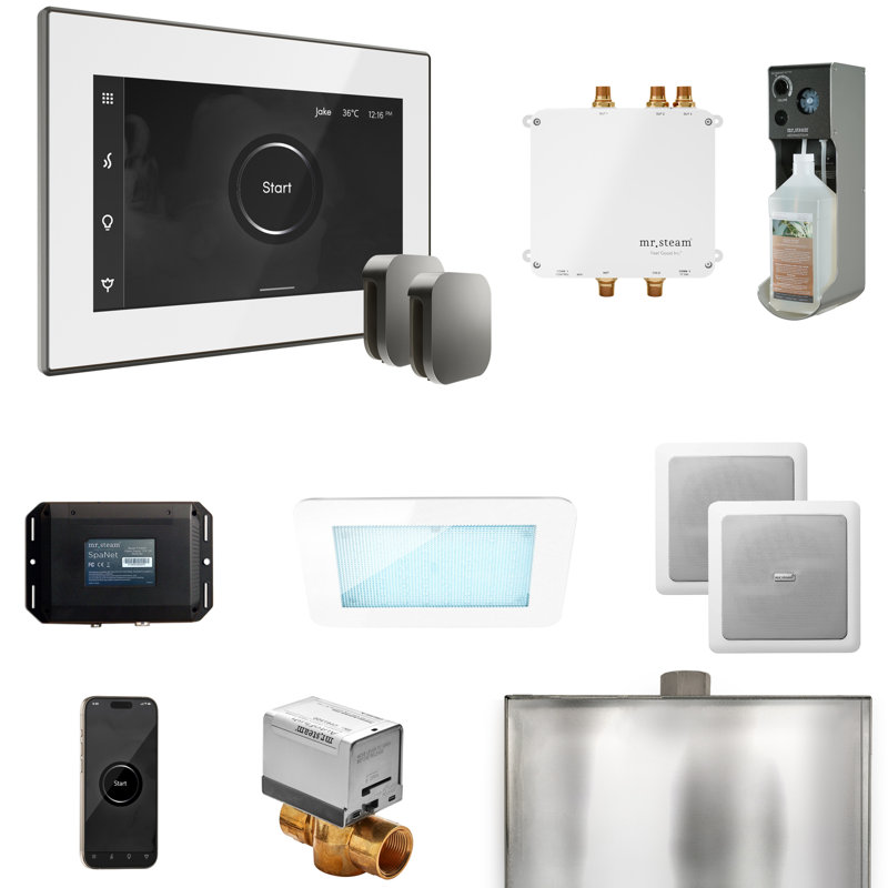 Bliss Max Steam Shower Control Package with iSteamX Control and Steamhead , White/Satin Steel