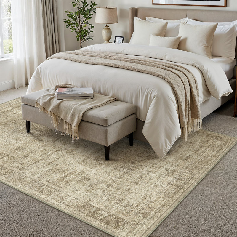 Tapis beige lavable avec envers antidérapant Ladonya, Rectangle 5 pi x 7 pi