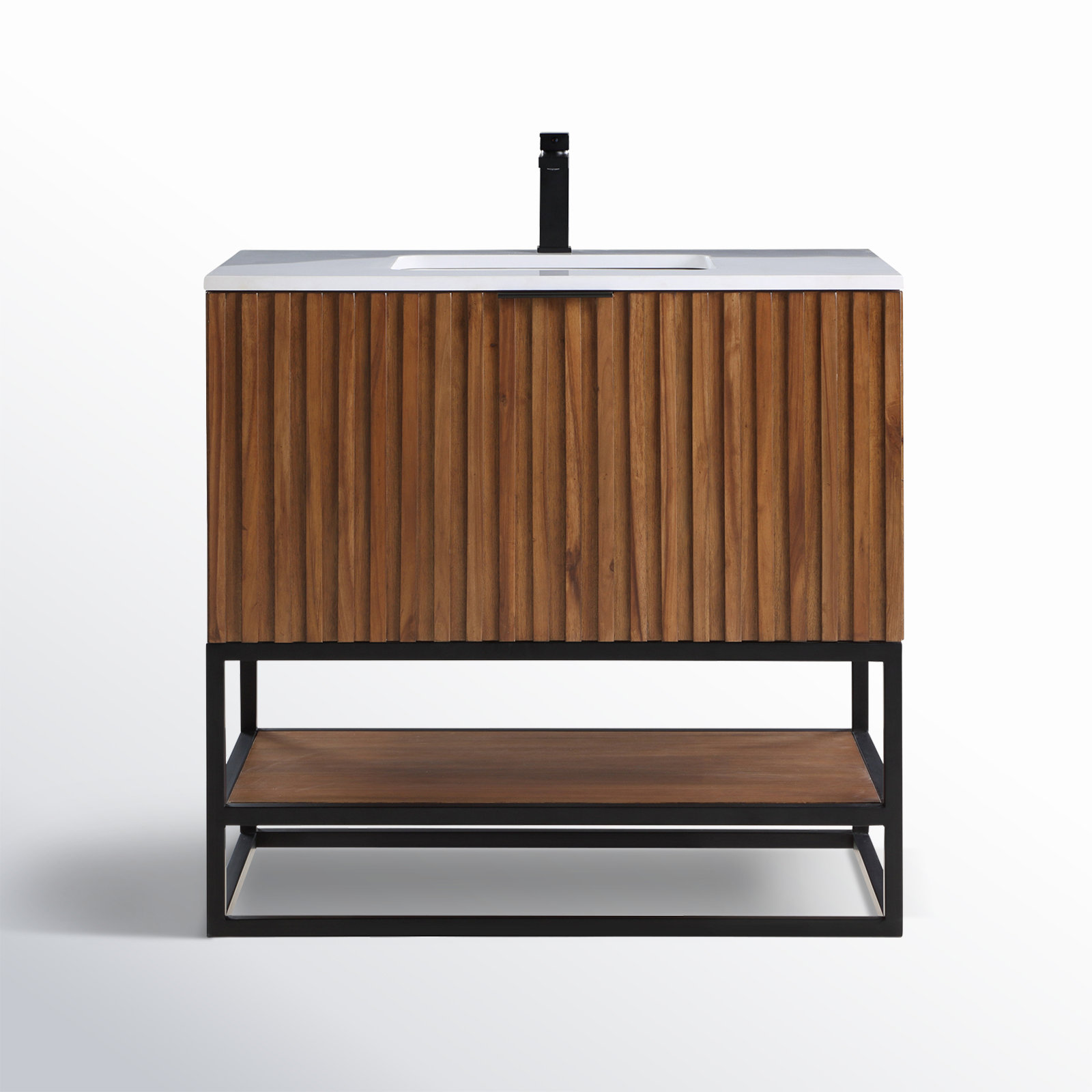 Terra 36'' Single Bathroom Vanity, White Quartz/Single Faucet Mount, Walnut, Matte Black