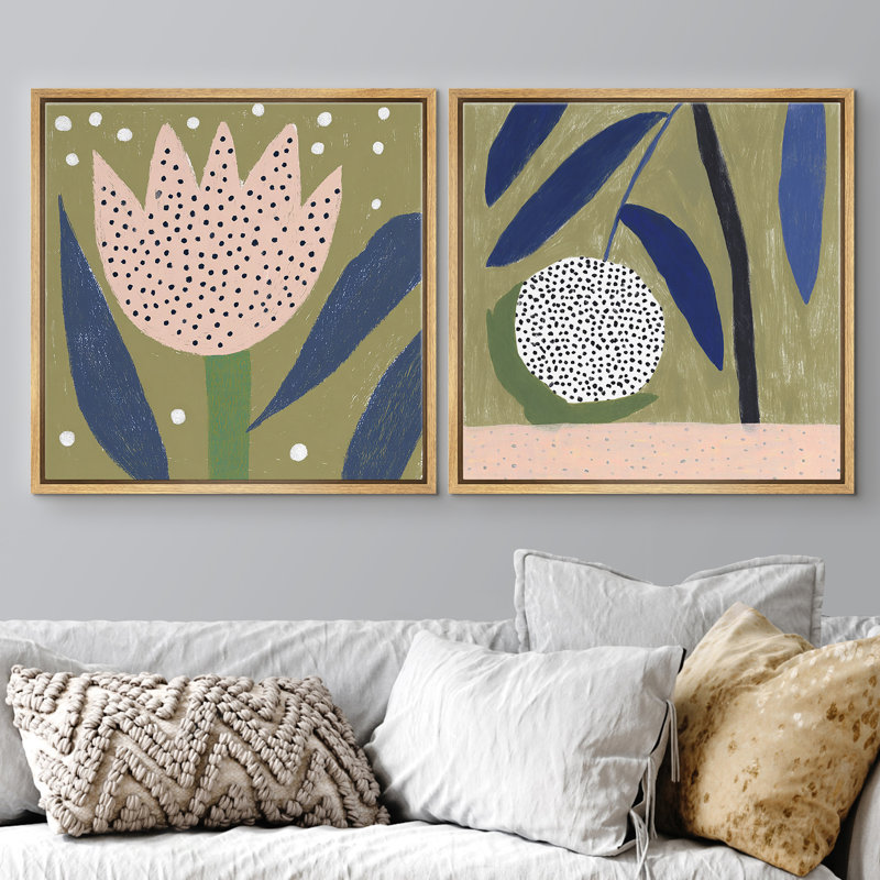 Scandinave vert olive botanique abstrait fleur et fruit décoration murale minimale pour le salon, Naturel