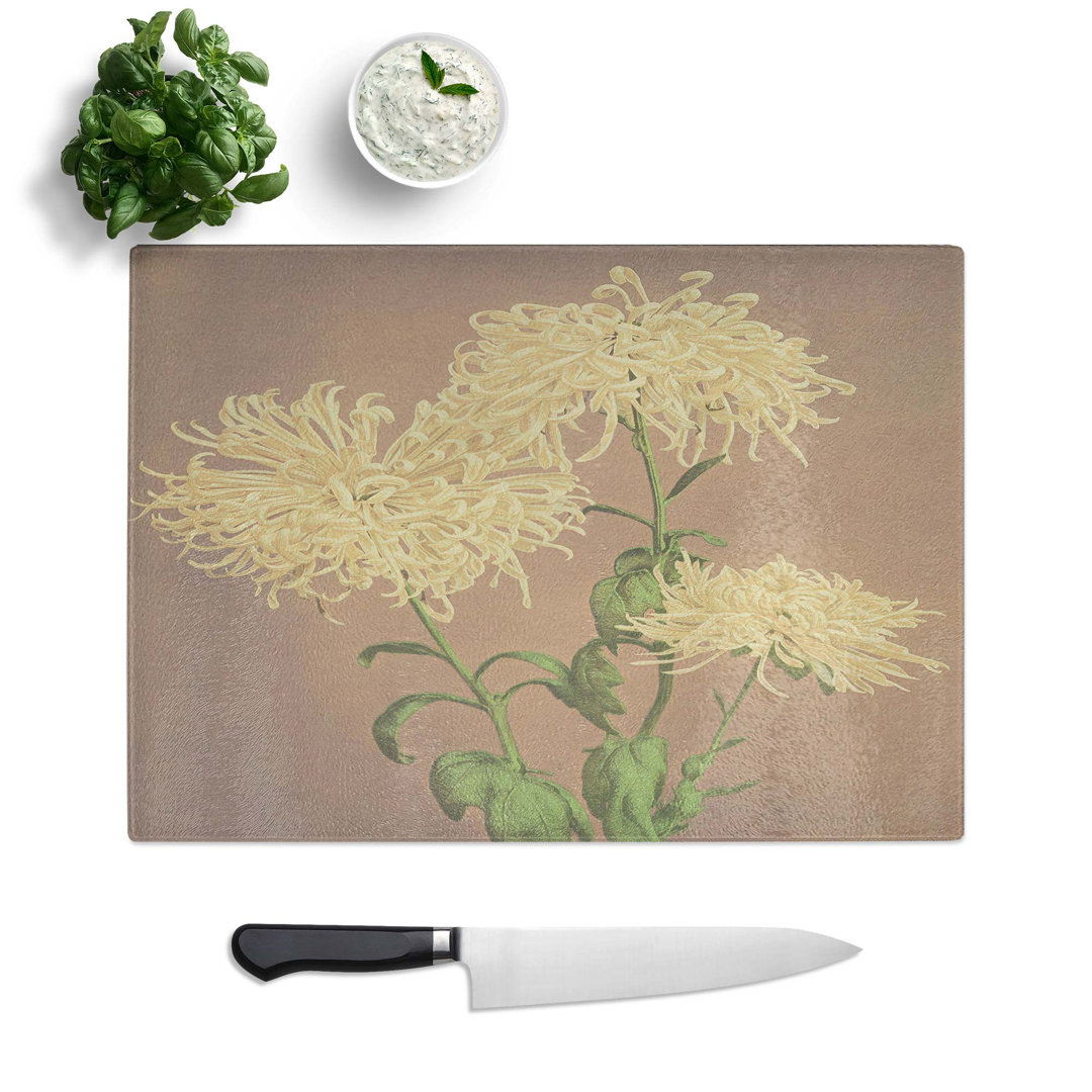 Tempered Glass Yellow Chrysanthemums by Ogawa Kazumasa Chopping Board