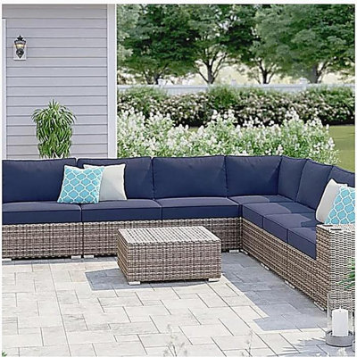 Stylish Rattan Wicker Fully Assembled 6-Person Seating Group with Premium Sunbrella Cushions – Perfect for Outdoor Entertaining