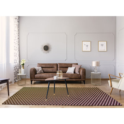 Tapis jaune/rose dégradé géométrique