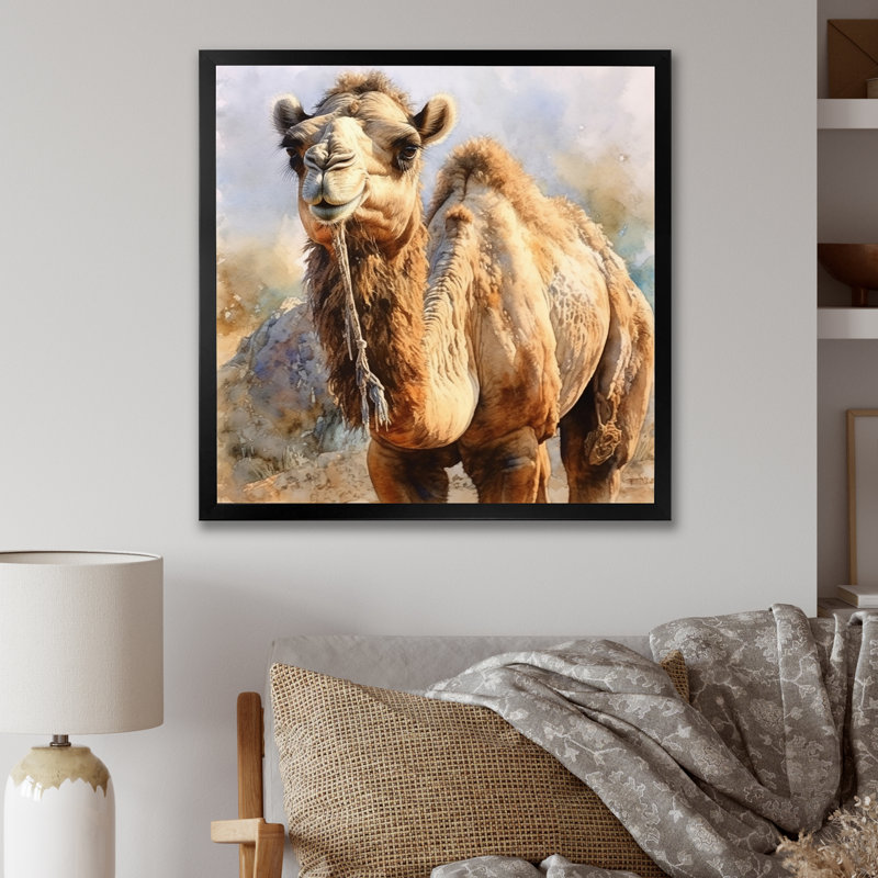 Camel désert Nomad IV - animaux, reproduction d'art sur toile, H 36 po x l 36 po x P 1,5 po, Cadre simple noir