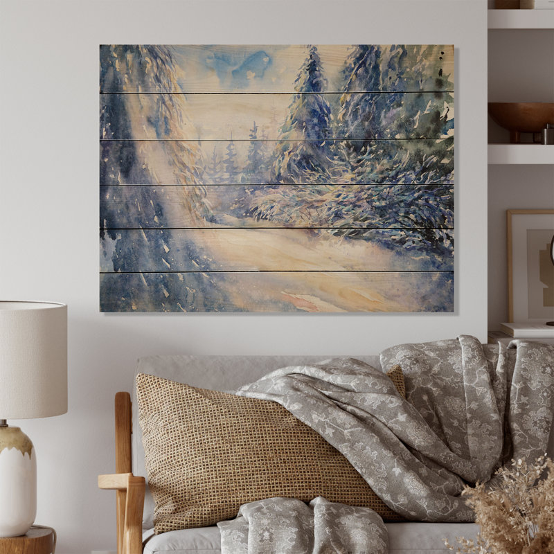 «Magic Winter Landscape Under Snow», peinture sur bois sans cadre, H 16 po x l 32 po x P 1 po