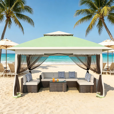 156"L x 156"W x 108"H Pop-Up Gazebo Outdoor Canopy Tent with Mosquito Net Adjustable Height Waterproof UV-Resistant Dual Ventilation Roof Canopy for Backyard & Balcony Furniture Includes Carry Bag