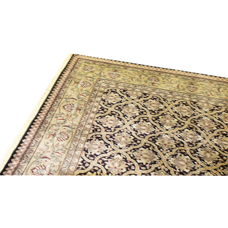 High-Quality Hand-Knotted Black And Gold Area Rug