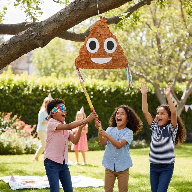 Fax Potato - Pinatas Poop Emoji Cardboard Pinata, Stick and Blindfold Set - W45cm x D10cm x H45cm - Brown