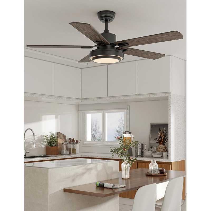 Ventilateur de plafond avec lumières, télécommande, 52 pouces, (5 pales), Noir, Gris