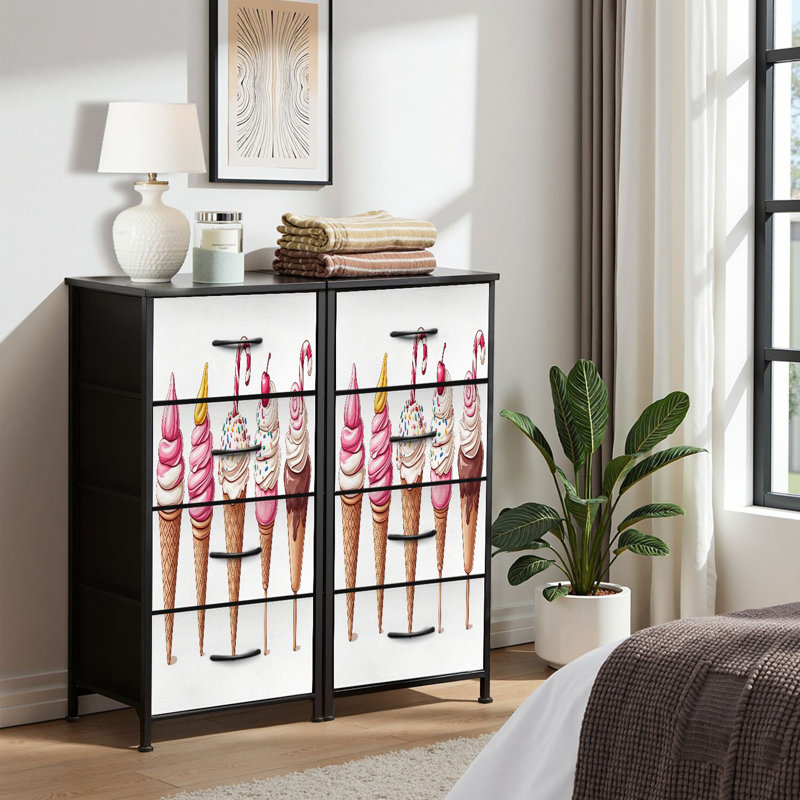 Commode pour chambre à coucher Commode pour garde-robe de dessin animé dessinés à la main à la crème glacée Doodles sans couture