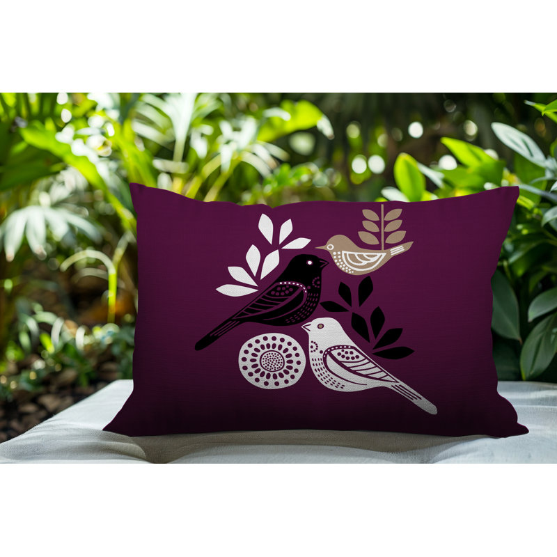 Oreiller rectangulaire réversible intérieur / extérieur Emy Bird, Rectangle H 14 po x l 20 po, Mauve