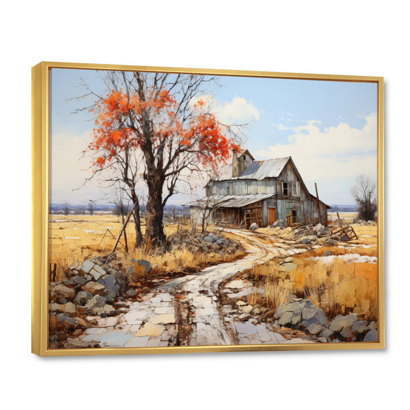 Countryside Rustic Barn Patchwork II - Landscapes Canvas Prints, H 16 po x l 32 po x P 1 po, Cadre flottant doré